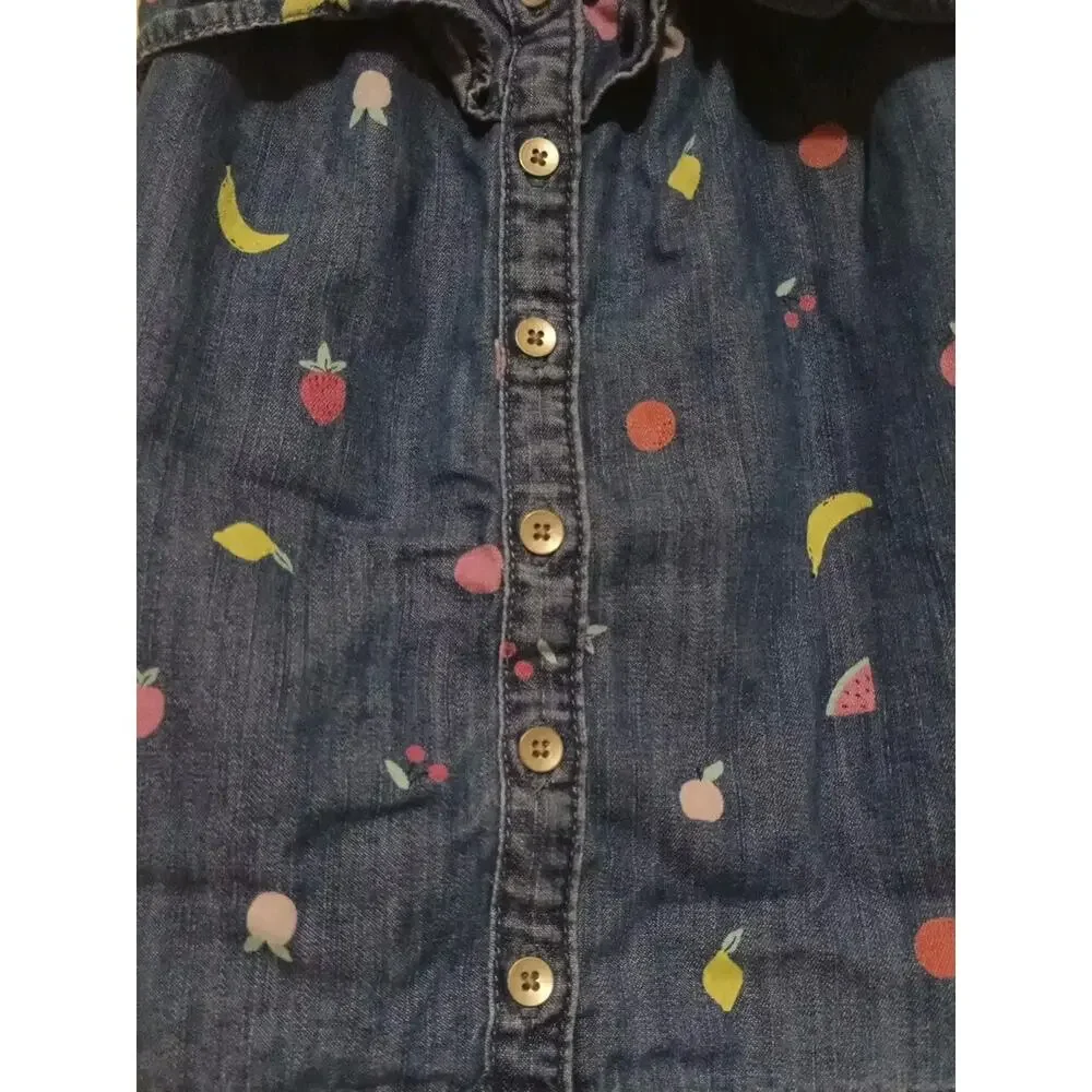 Baby Gap Denim Fruit Print Ruffle Sundress 3-6M Blue Cotton Overall Dress